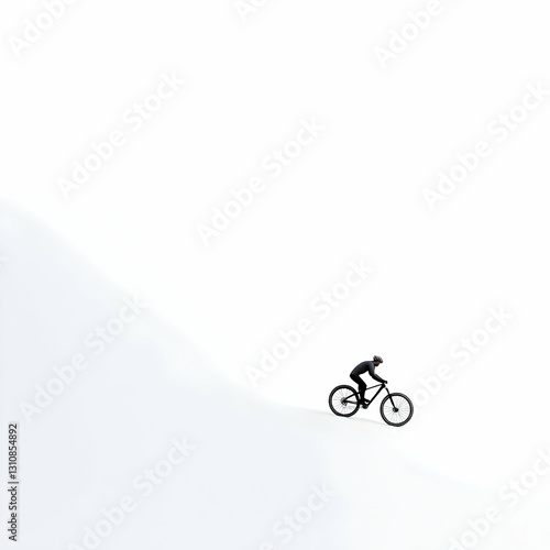 Minimalist Mountain Biker on White Background with Soft Lines