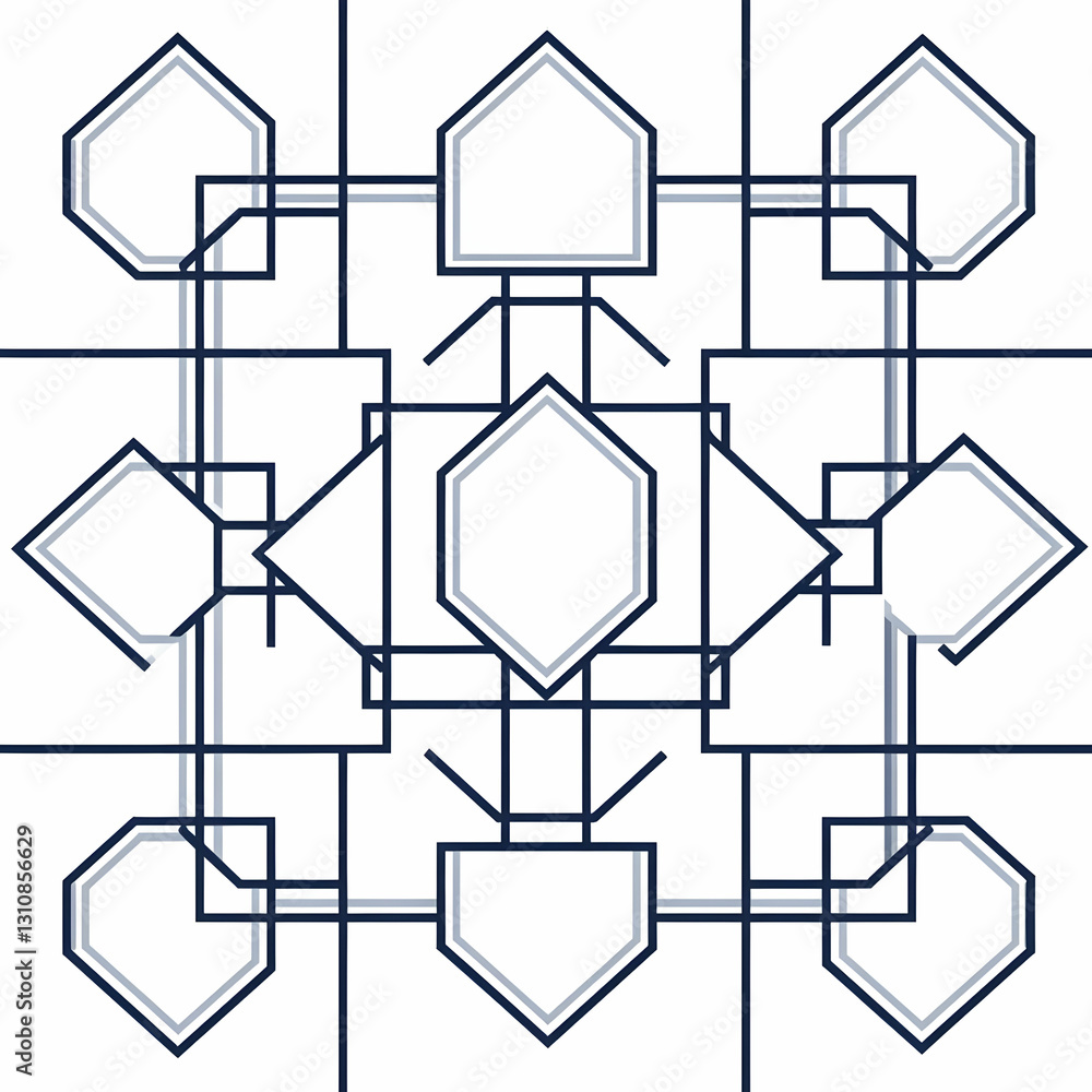 Abstract Geometric Pattern with Interconnected Shapes in Blue Abstract Geometric Pattern with Interconnected Shapes in Blue
