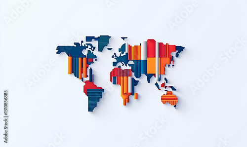 Colorful 3D Map of the World with Geometric Patterns and Lines
