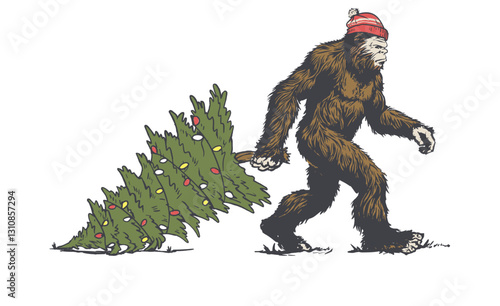 Monkey With X-mass tree Screen Print