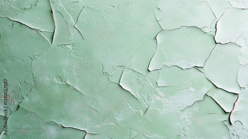 Fototapeta premium Cracked green paint texture on wall surface, offering a unique and creative background for various design projects.