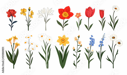 Wallpaper Mural Colorful Floral Illustrations Featuring Various Flower Types and Styles Torontodigital.ca