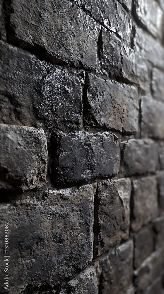 Fototapeta premium A close-up view of a textured stone wall, showcasing its rugged surface and shadows.