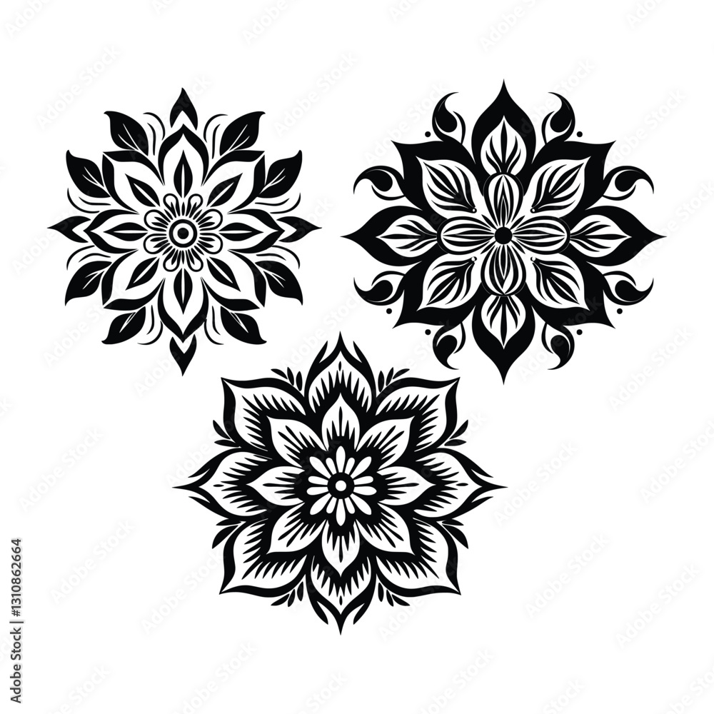Fototapeta premium Luxury ornamental flower illustrations silhouette isolated on white background
