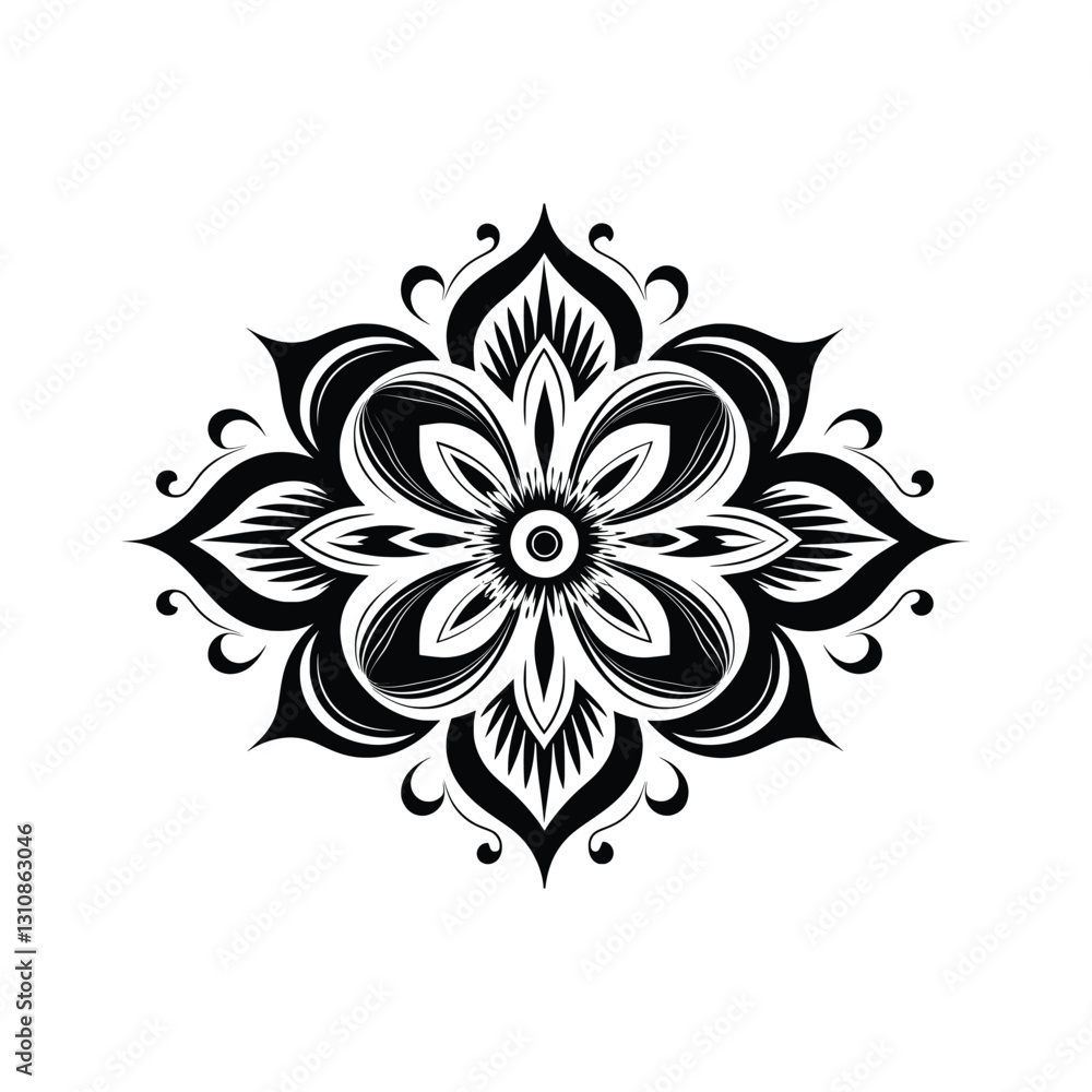 Fototapeta premium Ornamental floral mandala design silhouette isolated on white background