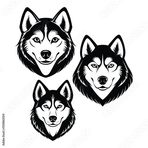 collection of small dog breed head illustrations with fluffy fur and adorable expressions silhouette isolated on white background