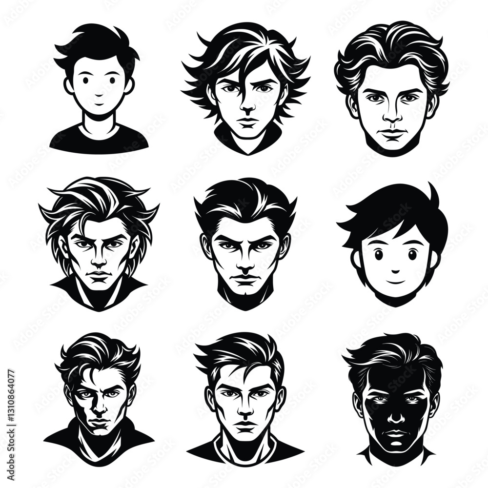 Strong and serious male expressions silhouette isolated on white background Strong and serious male expressions silhouette isolated on white background