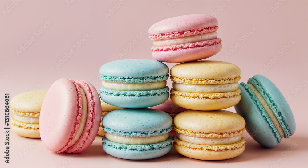 Colorful Macarons Pyramid Stack, Sweet Dessert Display Background Colorful Macarons Pyramid Stack, Sweet Dessert Display Background