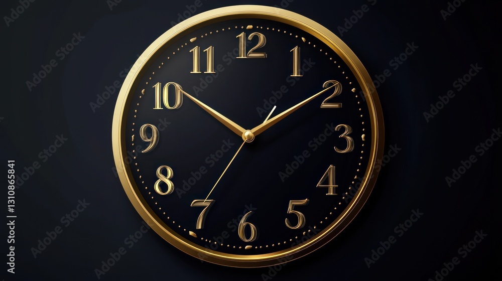 Gold-toned wall clock with a black face. Gold-toned wall clock with a black face.