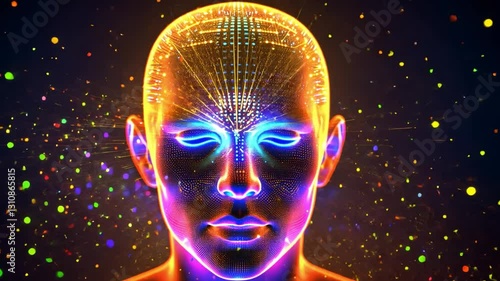 Wallpaper Mural Vibrant Abstract Human Head Glowing Colorful Particles in Digital Art Showcasing Creativity and Technology Torontodigital.ca