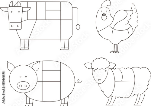line drawing of beef chicken pork mutton