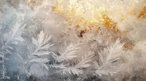 Delicate frozen ice crystals create an abstract frost effect with subtle reflections showcasing soft winter aesthetics