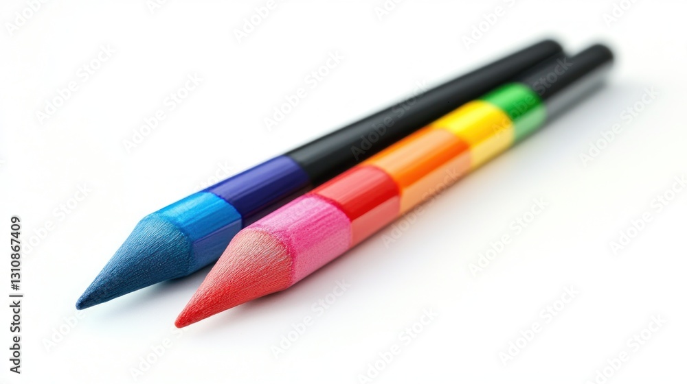 Two colorful pencils, close-up, on a white background. Two colorful pencils, close-up, on a white background.