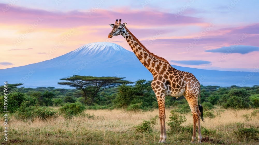 Obraz premium Majestic Giraffe Standing Against a Stunning African Landscape