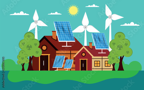 Eco friendly modern house using renewable sources of energy concept