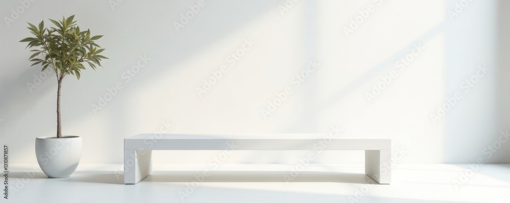 Fototapeta premium Modern minimalist bench, sleek design, white backdrop , isolated, object, clean
