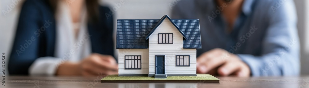 A couple examines a miniature house model, symbolizing homeownership and real estate decisions. A couple examines a miniature house model, symbolizing homeownership and real estate decisions.