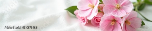 Soft pink and white flower bouquet rests on pure white linen , bouquet, cloth