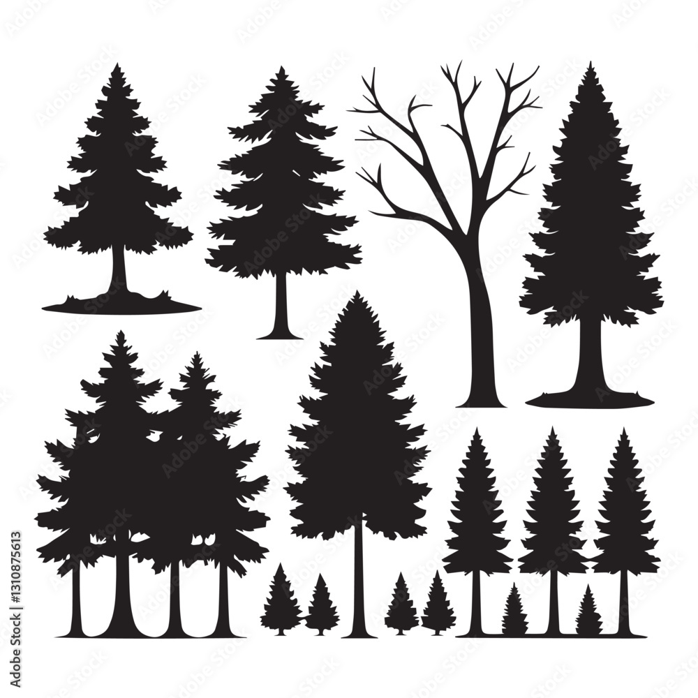 Obraz premium A set of black forest tree silhouettes collection