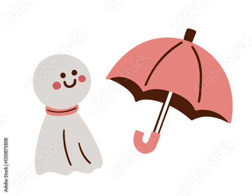 てるてる坊主・傘／梅雨／ベクター手書き線画イラスト