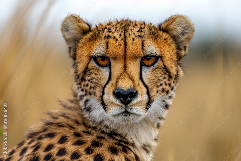 Close-up Portrait of a Cheetah with Striking Eyes in Natural Habitat Close-up Portrait of a Cheetah with Striking Eyes in Natural Habitat
