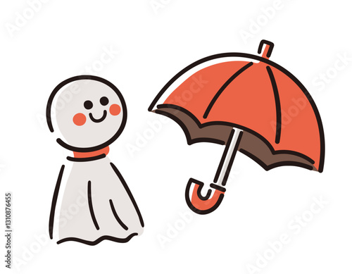 てるてる坊主・傘／梅雨／ベクター手書き線画イラスト