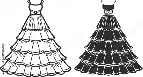 Tiered Maxi Dress technical fashion illustration