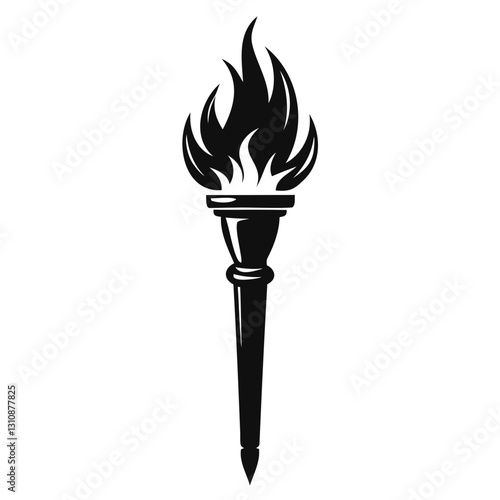High-Quality Torch Silhouette in Black | Hand-Sketched, Realistic, Transparent Background PNG & Vector