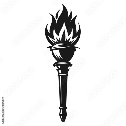 Realistic Torch Black Silhouette | Hand-Drawn & Detailed Fire Torch Vector Isolated on Transparent Background