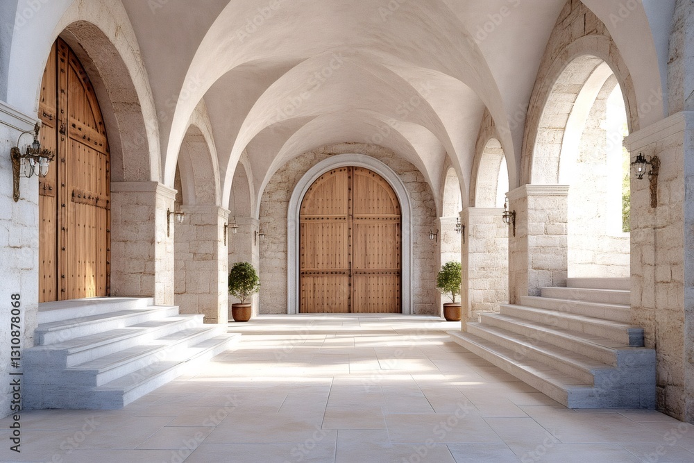 Obraz premium Large wooden door welcoming visitors to ancient building