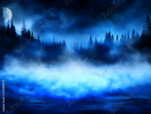 Mystical Moonlit Forest Night Background Illustration