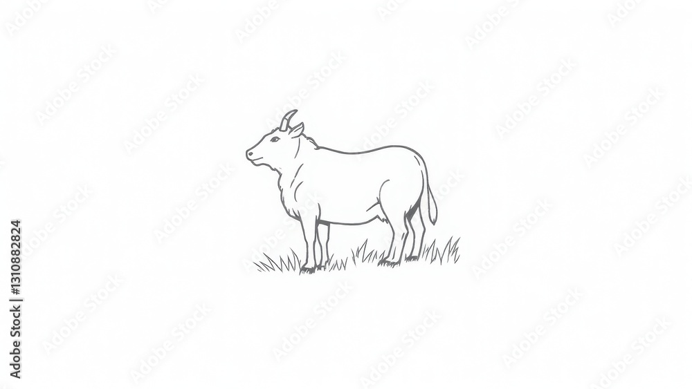 Fototapeta premium Farm animal coloring page featuring a cow standing on grass