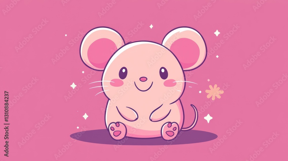 A smiling and friendly mouse sitting on a pink colored background A smiling and friendly mouse sitting on a pink colored background