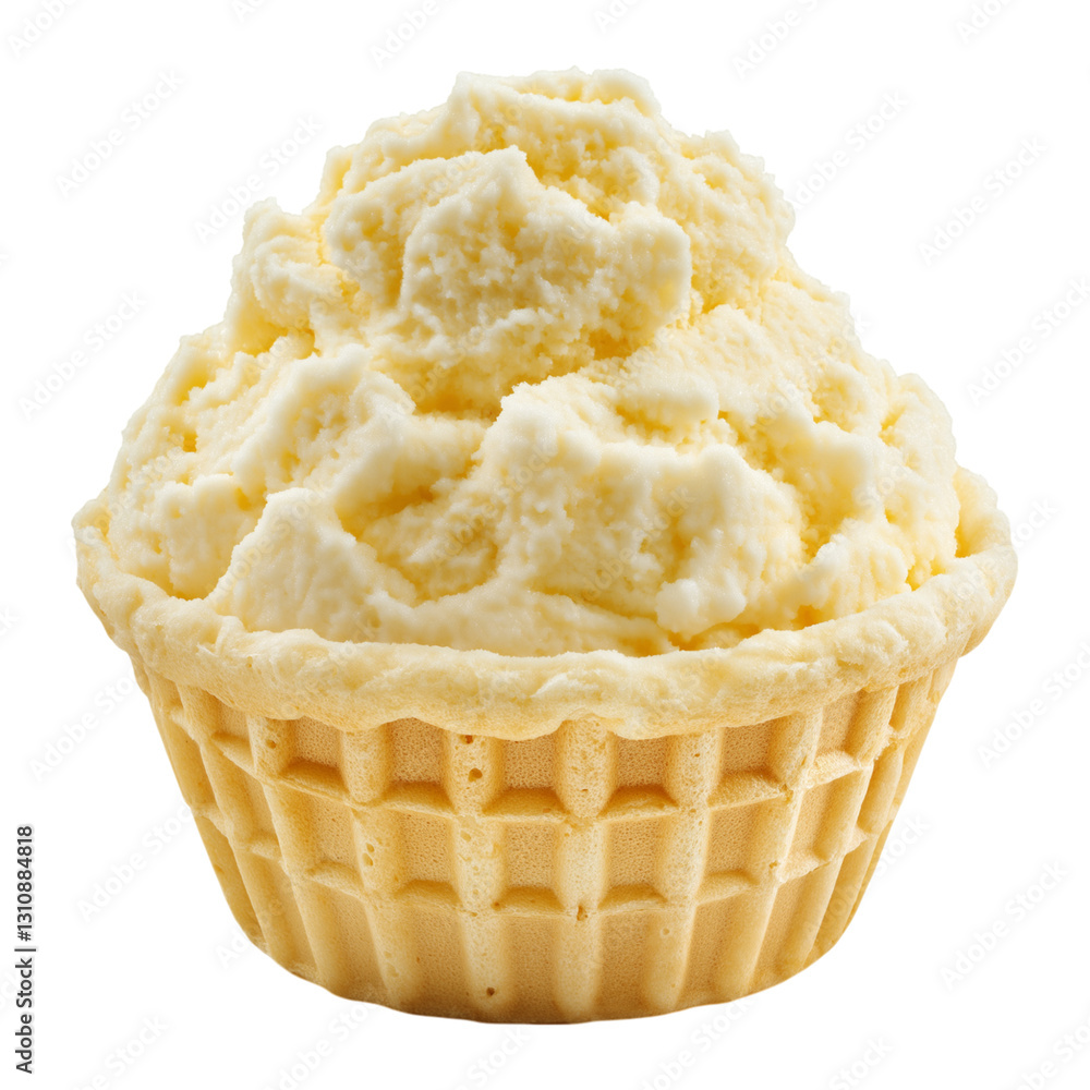 frozen yogurt with creamy white swirl served in crispy waffle bowl isolated on transparent background Generative Ai. frozen yogurt with creamy white swirl served in crispy waffle bowl isolated on transparent background Generative Ai.