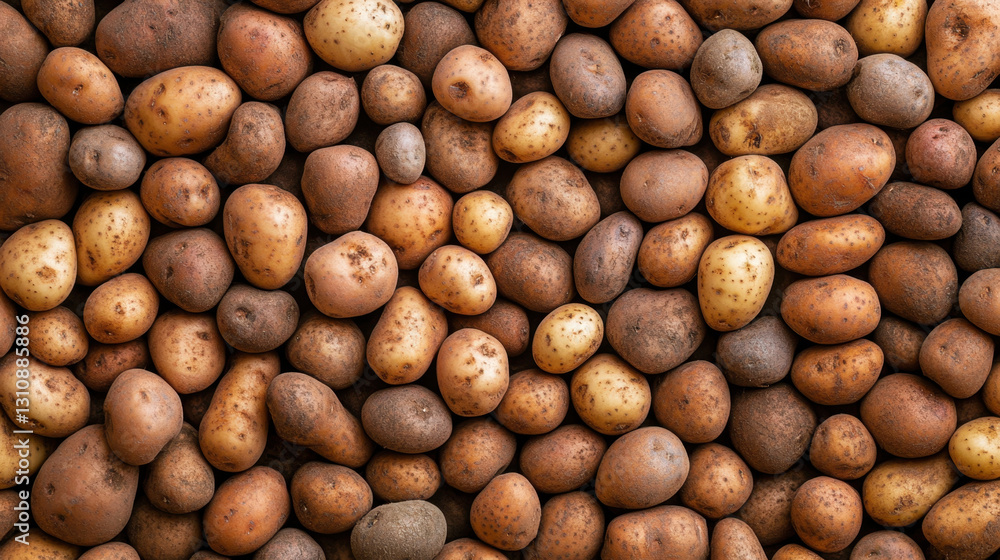 Fresh potatoes in various shapes and colors, showcasing their natural textures and earthy tones, perfect for culinary uses or agricultural themes Fresh potatoes in various shapes and colors, showcasing their natural textures and earthy tones, perfect for culinary uses or agricultural themes