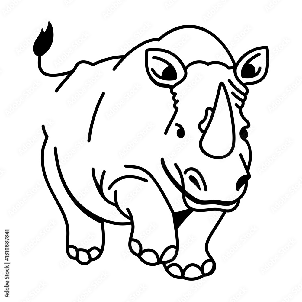 Fototapeta premium A safari doodle icon of rhino running 