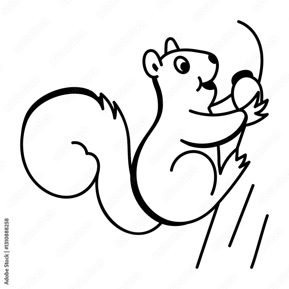 A doodle style icon of a squirrel eating a nut A doodle style icon of a squirrel eating a nut