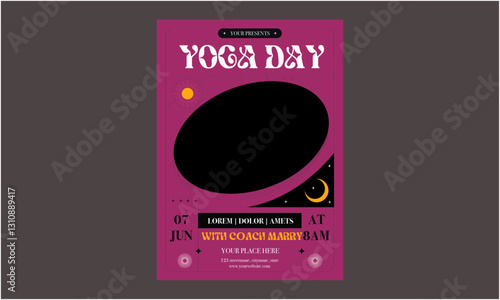 International Yoga Day Post and Greeting Card Design. Modern and Elegant Yoga Day Creative with Woman in Meditation Pose Vector Illustration
