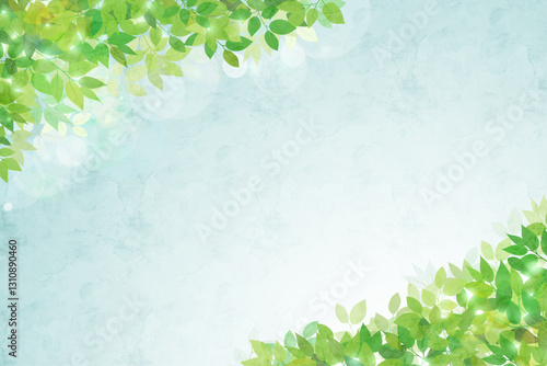  新緑・葉っぱの水彩画風イラスト背景