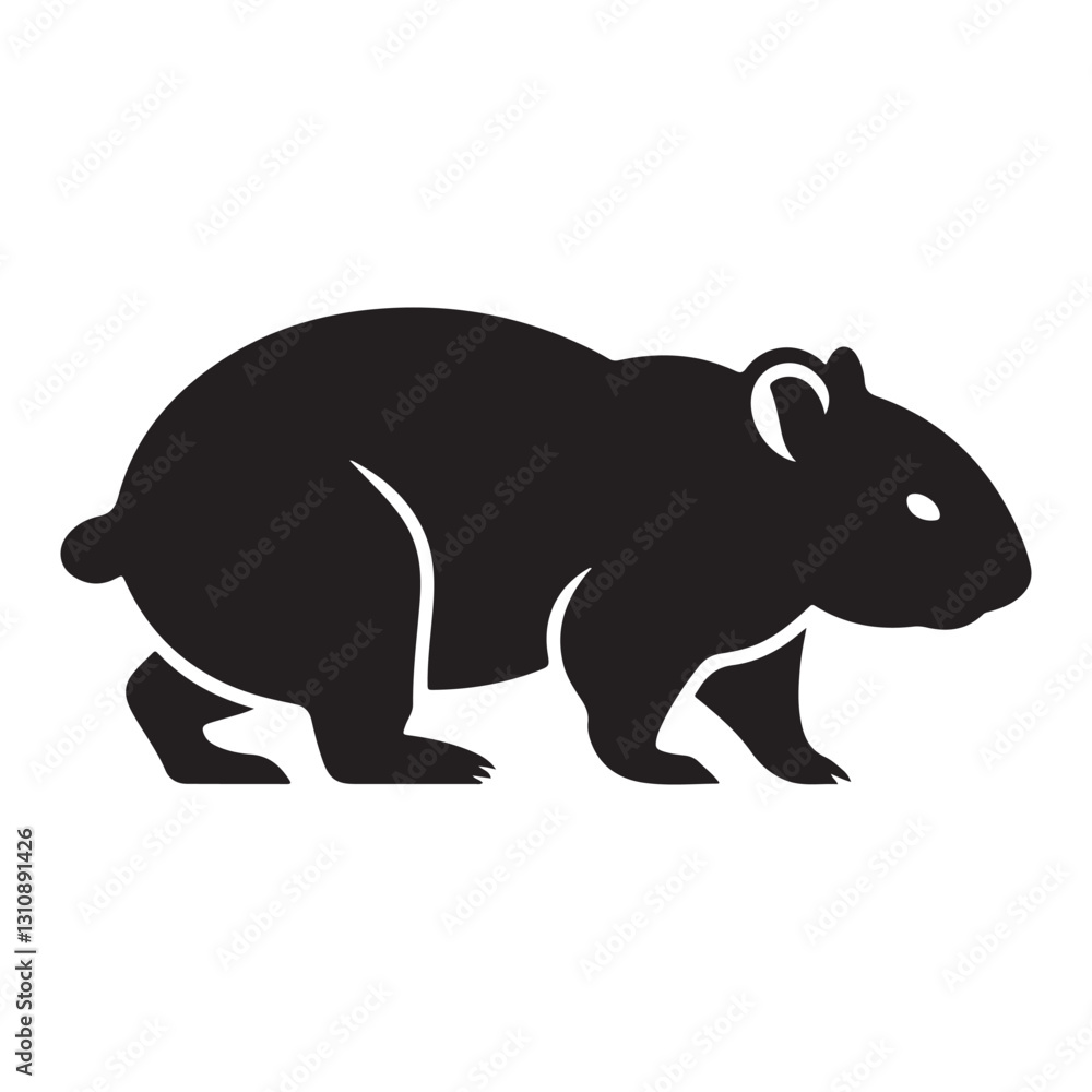 Fototapeta premium Wombat Silhouette - Black Solid Icon of a Walking Wombat in Side View