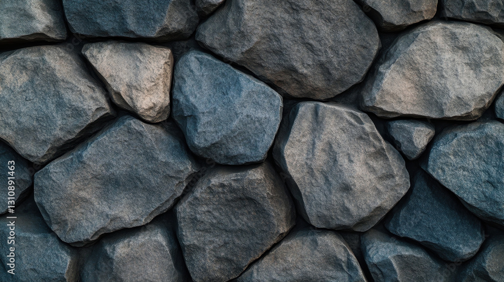 Fototapeta premium Smooth stone texture with various sizes and shapes, creating natural and rustic appearance. Ideal for backgrounds or architectural designs