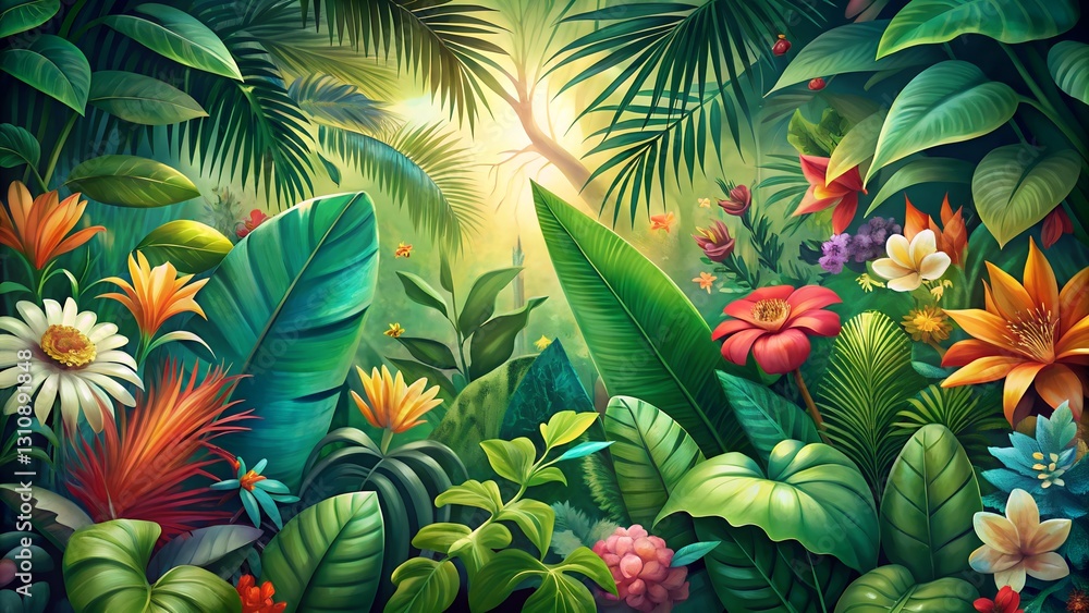 Naklejka premium green leaves and flowers