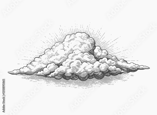 Cloud and cloudiness vintage sketches. Vector hand drawn sky of ancient engraved fluffy clouds, antique map elements