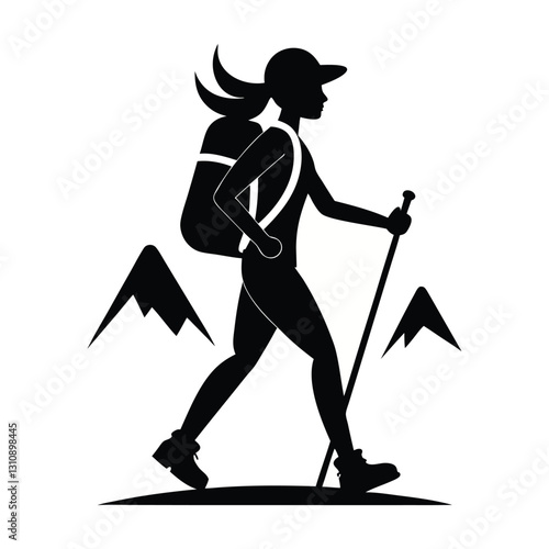 walking woman with backpack icon of silhouette vector illustration01