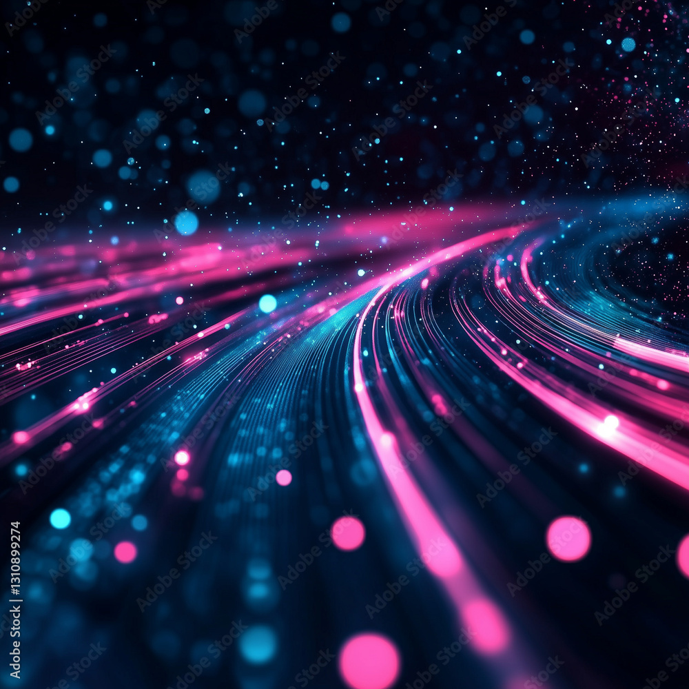 abstract background with pink blue glowing neon lines and bokeh lights. Data transfer concept. Digital wallpaper, AI Generative abstract background with pink blue glowing neon lines and bokeh lights. Data transfer concept. Digital wallpaper, AI Generative