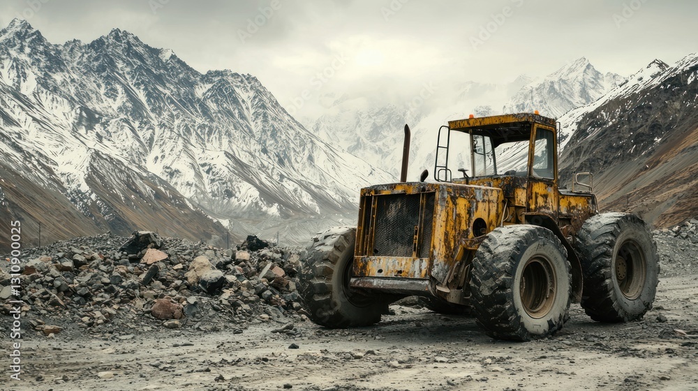 Rusty Tractor in Mountainous Terrain Rusty Tractor in Mountainous Terrain