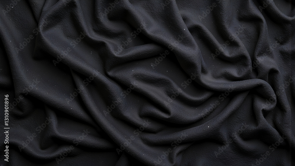 Fototapeta premium close up view of black fabric with soft, flowing folds and textures, creating sense of depth and elegance. smooth surface adds luxurious feel to image
