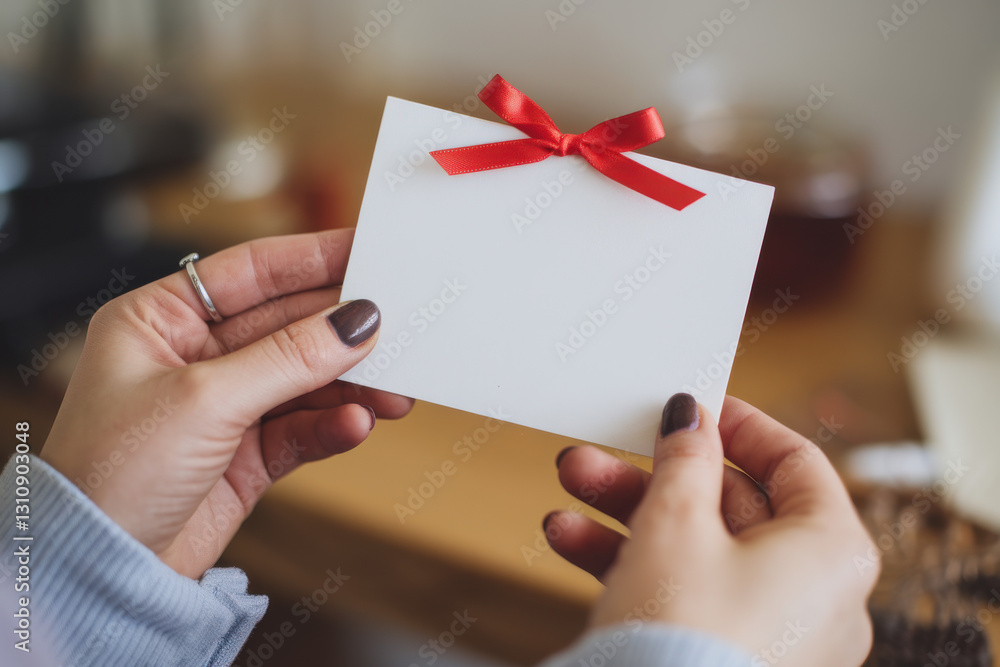 Hands holding blank paper card Hands holding blank paper card