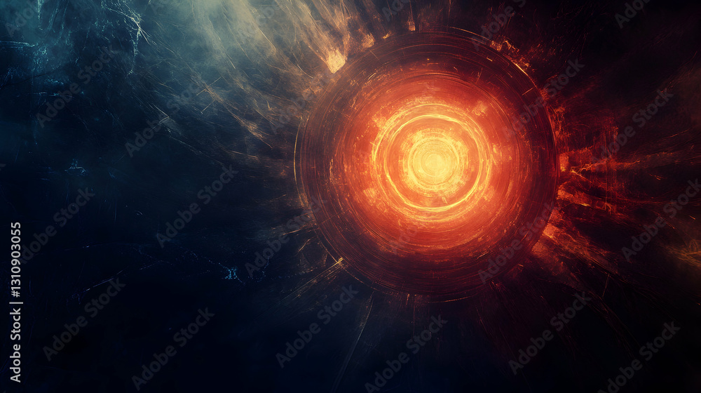 Obraz premium view of a glowing orb radiating light waves in concentric patterns over a dark abstract void