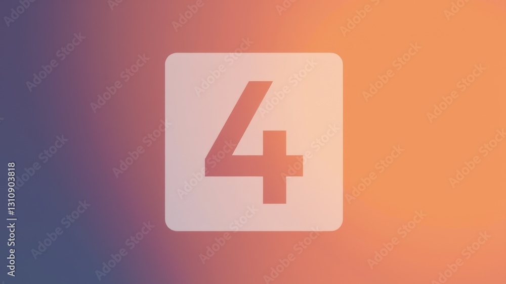 Fototapeta premium Square number 4 icon with a gradient background transitioning from blue to orange.